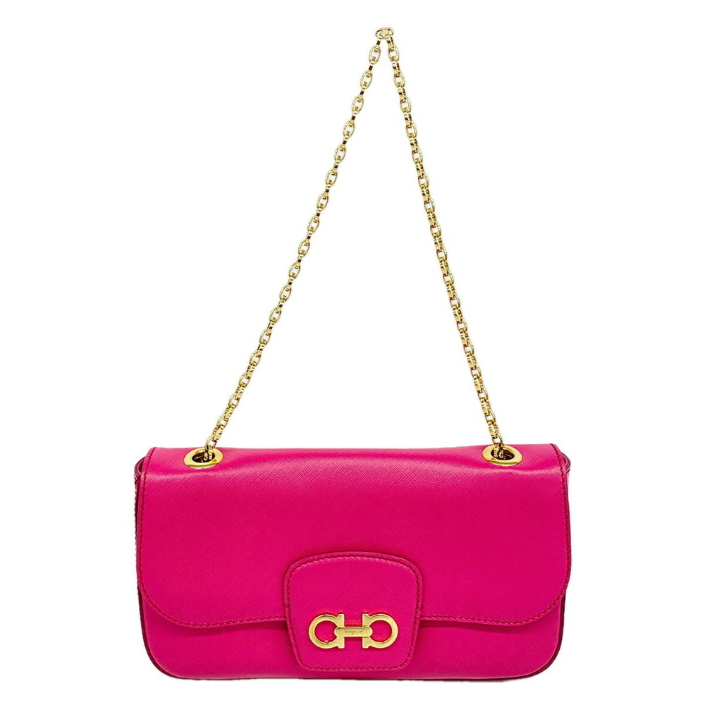Salvatore Ferragamo Gancini Leather Shoulder Bag, Pink, Women's